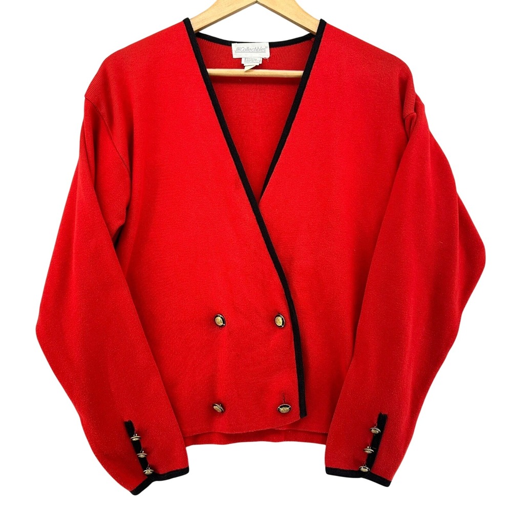 VTG JH Collectibles Red Double Breasted Button Knit Cardigan M Made in Spain 90s
